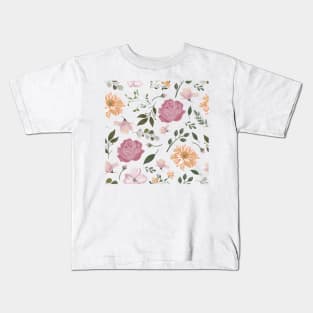 Old Rose Memories Flower Pattern Kids T-Shirt